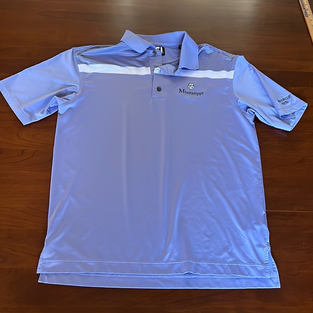 FootJoy Men’s Polo Mississippi Gordon Cup 2015 Blue White Stripe Size Large